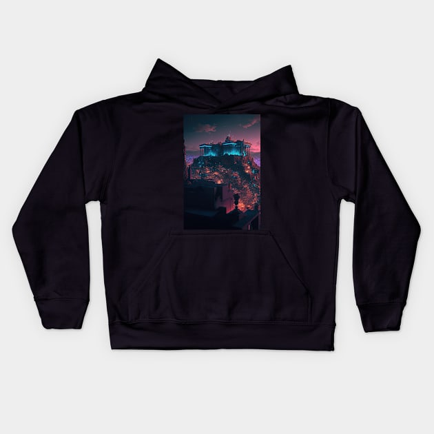 Acropolis Cyberpunk style Kids Hoodie by Art8085